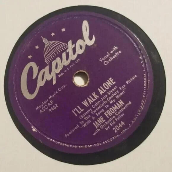 3/$25 Jane Froman 78 RPM With a Song in My Heart / I’ll Walk Alone Capitol 2044 - Picture 4 of 5